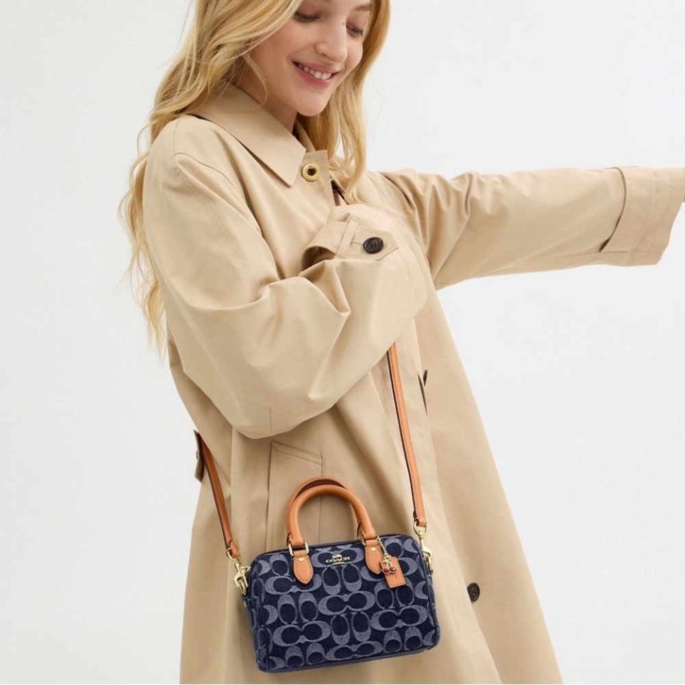 Coach Mini Rowan in Dark Denim with Cherry Charm - Picture 12 of 14